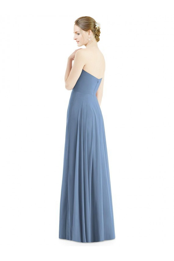 Fournisseurs de Bleu poussiéreux Trapèze Mousseline Longue Robes demoiselle d'honneur