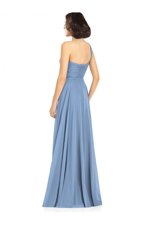 Fournisseurs de Bleu poussiéreux Trapèze Mousseline Longue Robes demoiselle d'honneur