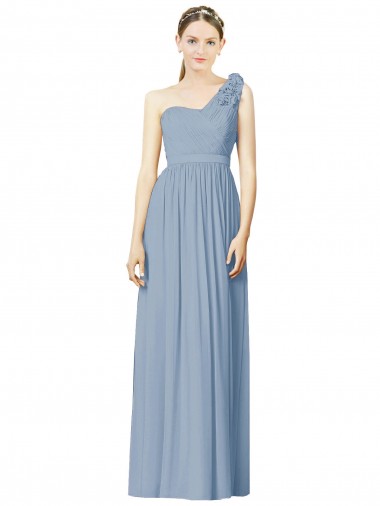 Fournisseurs de Bleu poussiéreux Trapèze Mousseline Longue Robes demoiselle d'honneur