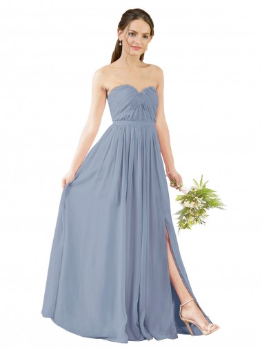 Fournisseurs de Bleu poussiéreux Trapèze Mousseline Longue Robes demoiselle d'honneur