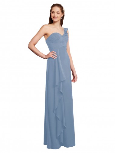 Fournisseurs de Bleu poussiéreux Trapèze Mousseline Longue Robes demoiselle d'honneur