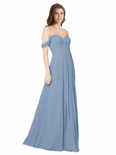Fournisseurs de Bleu poussiéreux Trapèze Mousseline Longue Robes demoiselle d'honneur