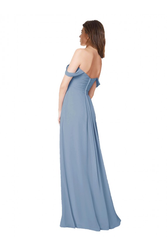 Fournisseurs de Bleu poussiéreux Trapèze Mousseline Longue Robes demoiselle d'honneur