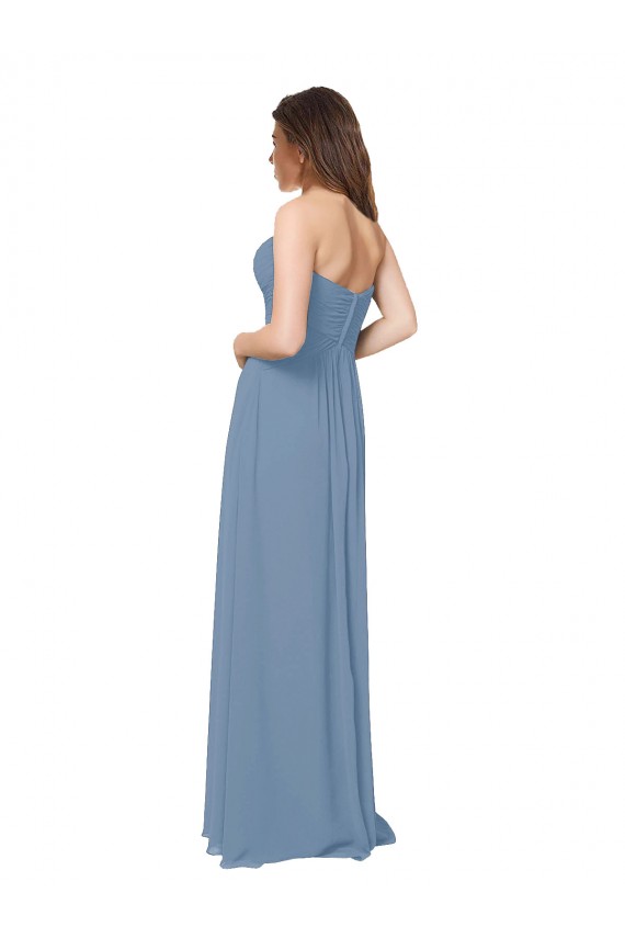 Fournisseurs de Bleu poussiéreux Trapèze Mousseline Longue Robes demoiselle d'honneur
