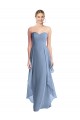 Fournisseurs de Bleu poussiéreux Trapèze Sans bretelle Mousseline Longue Robes demoiselle d'honneur