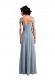 Fournisseurs de Bleu poussiéreux Trapèze Épaule Dénudée Bretelles spaghetti Mousseline Longue Robes demoiselle d'honneur
