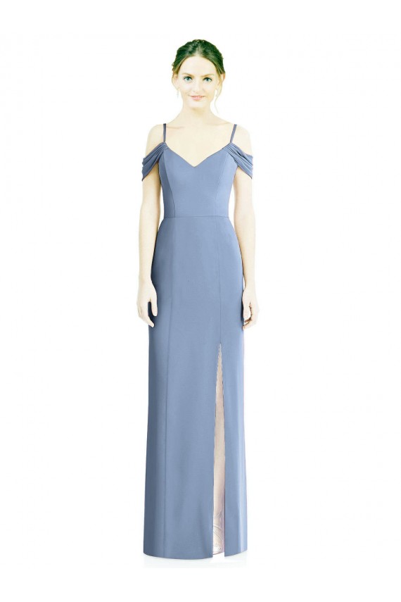 Fournisseurs de Bleu poussiéreux Trapèze Épaule Dénudée Mousseline Longue Formelles Robes demoiselle d'honneur / Robes de soirée
