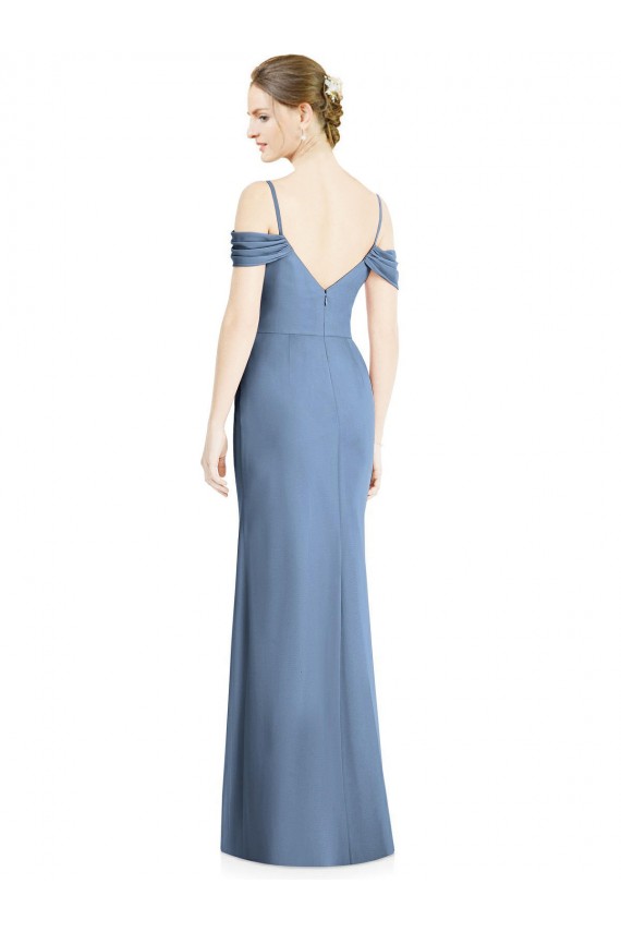 Fournisseurs de Bleu poussiéreux Trapèze Épaule Dénudée Mousseline Longue Formelles Robes demoiselle d'honneur / Robes de soirée
