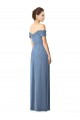 Fournisseurs de Bleu poussiéreux Trapèze Épaule Dénudée Mousseline Longue Robes demoiselle d'honneur