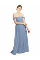 Fournisseurs de Bleu poussiéreux Trapèze Épaule Dénudée Mousseline Longue Robes demoiselle d'honneur