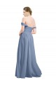 Fournisseurs de Bleu poussiéreux Trapèze Épaule Dénudée Mousseline Longue Robes demoiselle d'honneur