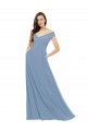 Fournisseurs de Bleu poussiéreux Trapèze Épaule Dénudée Mousseline Longue Robes demoiselle d'honneur