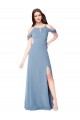 Fournisseurs de Bleu poussiéreux Trapèze Épaule Dénudée Mousseline Longue Robes demoiselle d'honneur