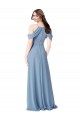 Fournisseurs de Bleu poussiéreux Trapèze Épaule Dénudée Mousseline Longue Robes demoiselle d'honneur