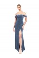 Fournisseurs de Bleu poussiéreux Trapèze Épaule Dénudée Sans bretelle Velours Stretch Longue Robes demoiselle d'honneur / Robes de bal