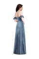 Fournisseurs de Bleu poussiéreux Trapèze Épaule Dénudée Velours Stretch Longue Robes demoiselle d'honneur / Robes de bal