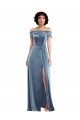 Fournisseurs de Bleu poussiéreux Trapèze Épaule Dénudée Velours Stretch Longue Robes demoiselle d'honneur / Robes de bal