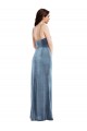 Fournisseurs de Bleu poussiéreux Trompette Bretelles spaghetti Velours Stretch Longue Formelles Robes demoiselle d'honneur / Robes de soirée / Robes de bal