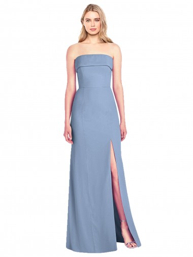 Fournisseurs de Bleu poussiéreux Trompette Sans bretelle Mousseline Longue Robes demoiselle d'honneur
