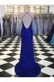 Fournisseurs de Bleu roi Fourreau Col V Balayage train Paillettes Velours Longue Robes de bal