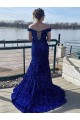 Fournisseurs de Bleu roi Fourreau Épaule Dénudée Balayage train Paillettes Velours Longue Robes de bal