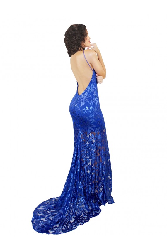 Fournisseurs de Bleu roi Sirène Col Haut Dentelle Longue Robes demoiselle d'honneur / Robes de bal