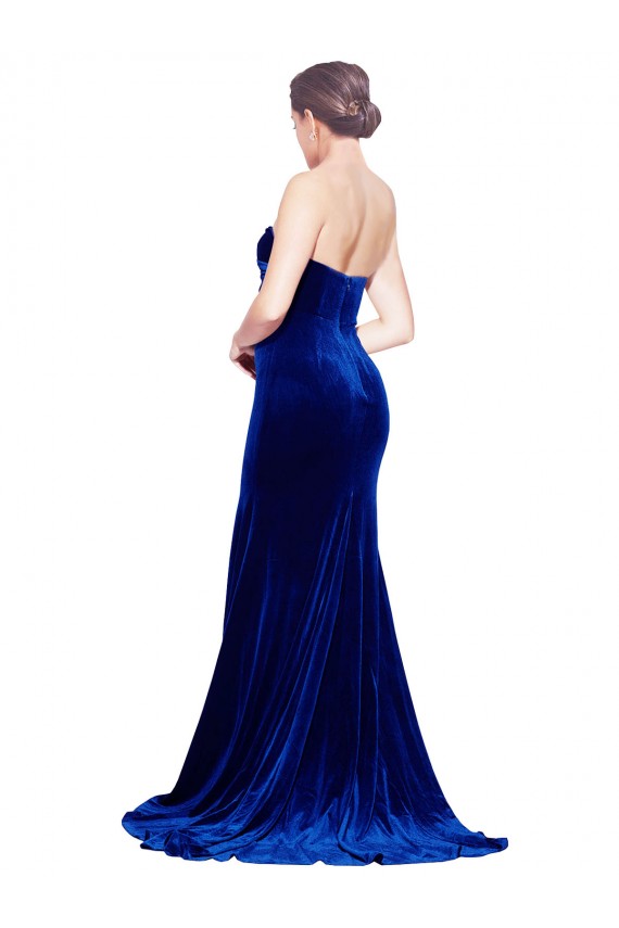 Fournisseurs de Bleu roi Sirène Sans bretelle Balayage train Velours Stretch Longue Formelles Robes demoiselle d'honneur / Robes de soirée / Robes de bal