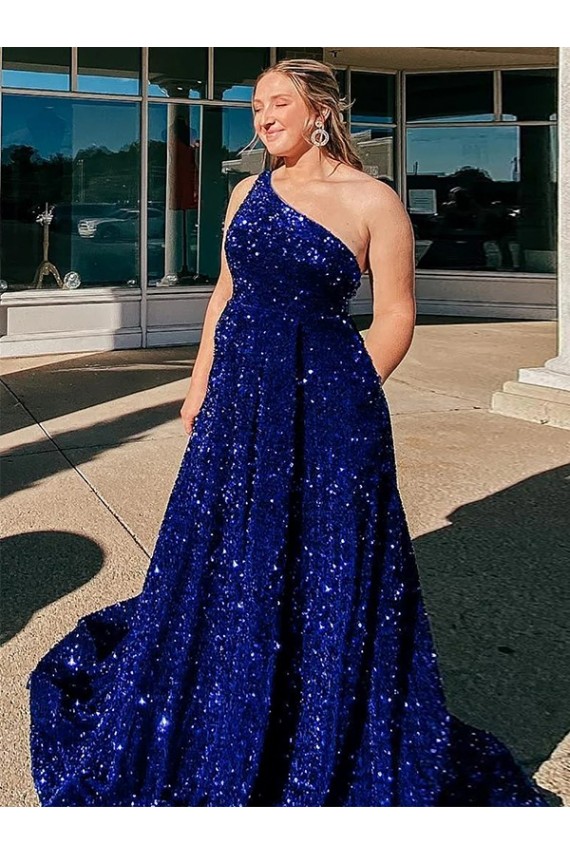 Fournisseurs de Bleu roi Trapèze Balayage train Paillettes Velours Longue Robes de bal