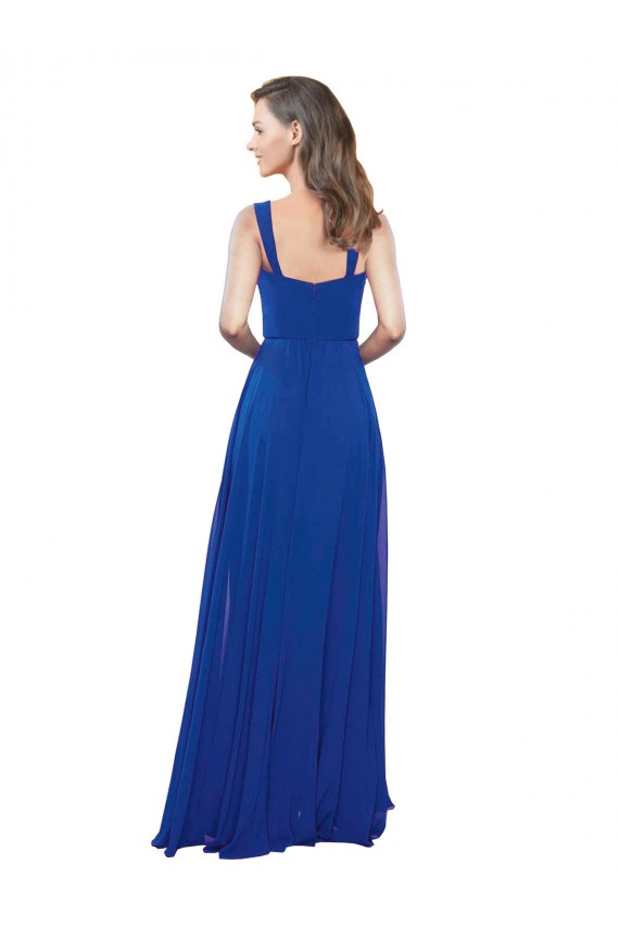 Fournisseurs de Bleu roi Trapèze Col Carré Mousseline Longue Robes demoiselle d'honneur