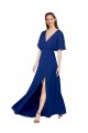 Fournisseurs de Bleu roi Trapèze Col V Mousseline Longue Robes demoiselle d'honneur