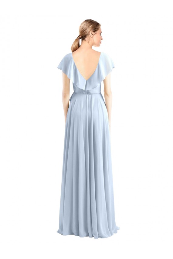 Fournisseurs de Bleu roi Trapèze Col V Mousseline Longue Robes demoiselle d'honneur