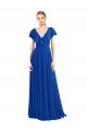Fournisseurs de Bleu roi Trapèze Col V Mousseline Longue Robes demoiselle d'honneur
