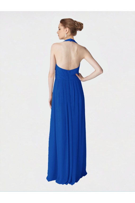 Fournisseurs de Bleu roi Trapèze Licou Mousseline Longue Robes demoiselle d'honneur