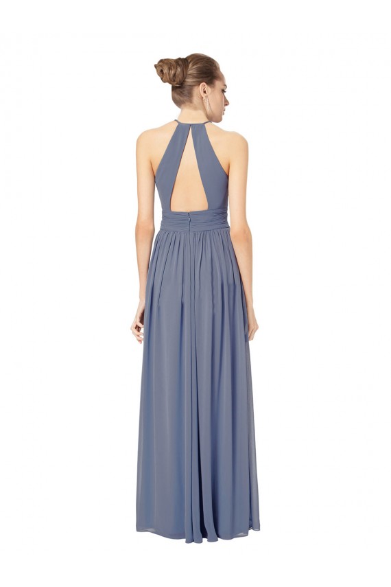 Fournisseurs de Bleu roi Trapèze Licou Mousseline Longue Robes demoiselle d'honneur