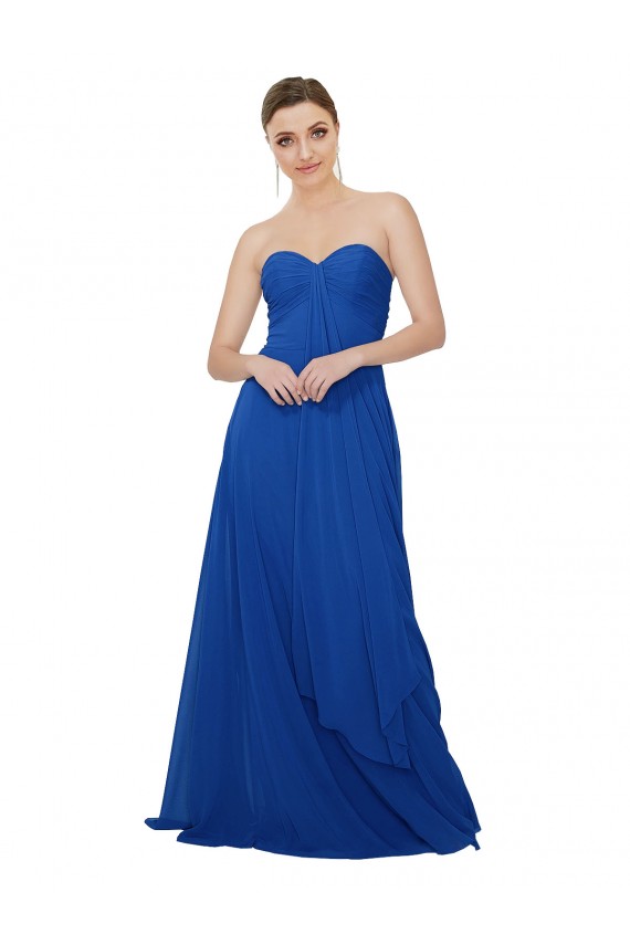 Fournisseurs de Bleu roi Trapèze Sans bretelle Mousseline Longue Robes demoiselle d'honneur