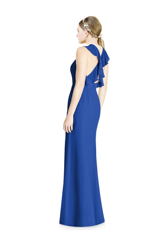 Fournisseurs de Bleu roi Trompette Licou Col Haut Mousseline Longue Robes demoiselle d'honneur