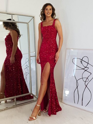 Fournisseurs de Bordeaux Fourreau Col Carré Paillettes Velours Longue Robes de bal