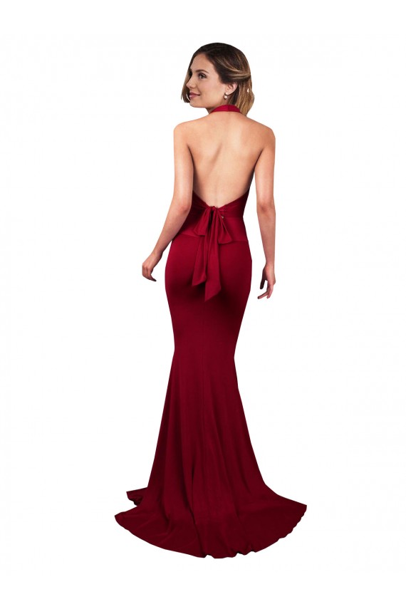 Fournisseurs de Bordeaux Sirène Licou Col V Spandex Longue Formelles Robes demoiselle d'honneur / Robes de soirée / Robes de bal