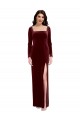 Fournisseurs de Bordeaux Trapèze Bretelles spaghetti Col Carré Velours Stretch Longue Robes demoiselle d'honneur / Robes de bal