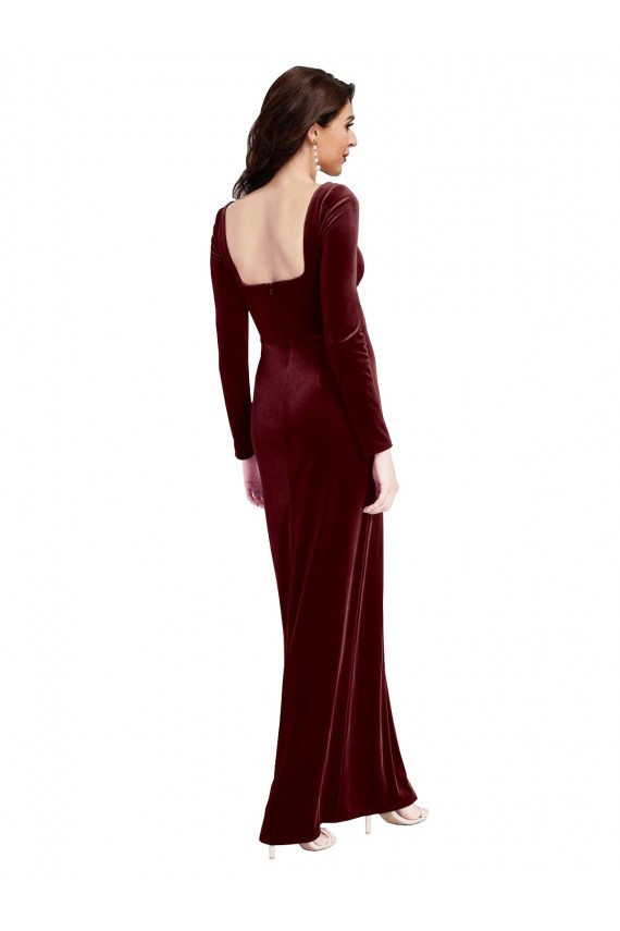 Fournisseurs de Bordeaux Trapèze Bretelles spaghetti Col Carré Velours Stretch Longue Robes demoiselle d'honneur / Robes de bal