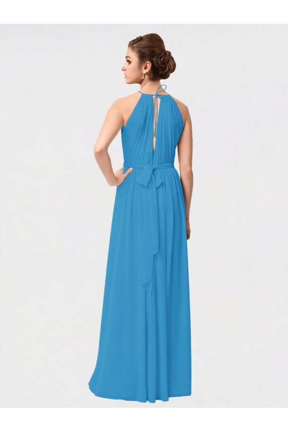 Fournisseurs de Bordeaux Trapèze Col Haut Mousseline Longue Asymétrique Robes demoiselle d'honneur