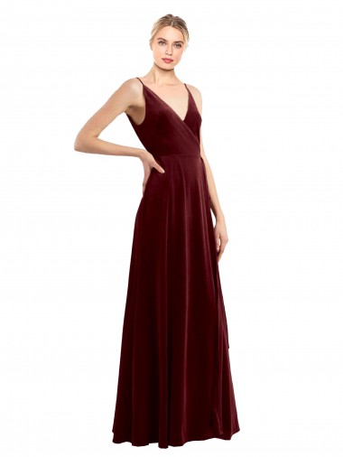 Fournisseurs de Bordeaux Trapèze Col V Velours Stretch Longue Formelles Robes demoiselle d'honneur / Robes de soirée / Robes de bal