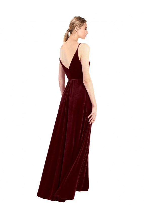 Fournisseurs de Bordeaux Trapèze Col V Velours Stretch Longue Formelles Robes demoiselle d'honneur / Robes de soirée / Robes de bal