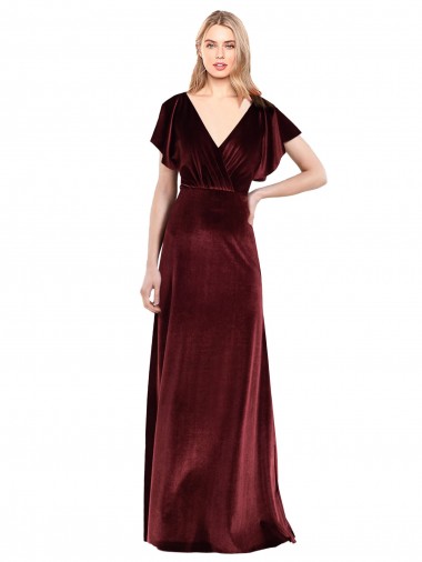 Fournisseurs de Bordeaux Trapèze Col V Velours Stretch Longue Robes demoiselle d'honneur / Robes de bal