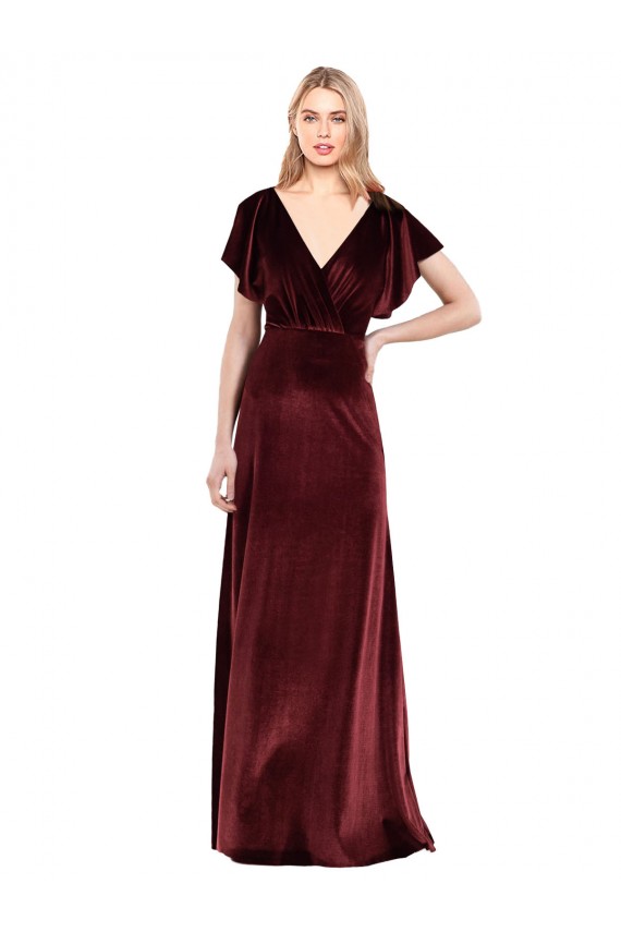 Fournisseurs de Bordeaux Trapèze Col V Velours Stretch Longue Robes demoiselle d'honneur / Robes de bal