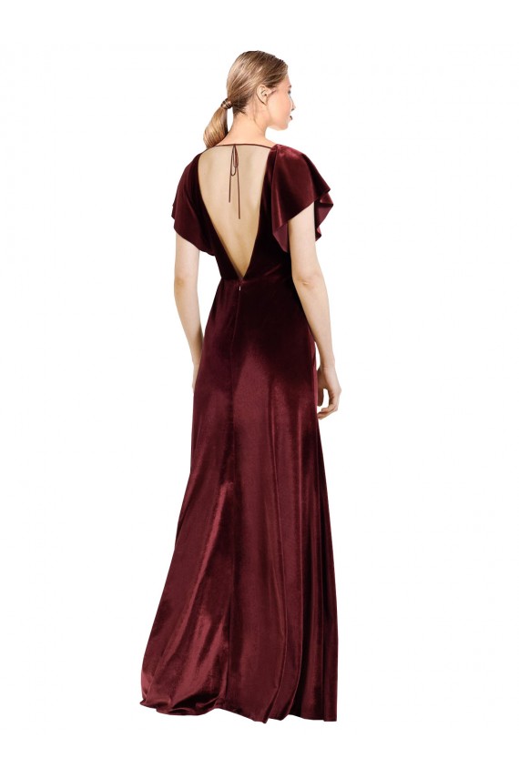Fournisseurs de Bordeaux Trapèze Col V Velours Stretch Longue Robes demoiselle d'honneur / Robes de bal