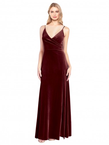Fournisseurs de Bordeaux Trapèze Col V Velours Stretch Longue Robes demoiselle d'honneur / Robes de bal