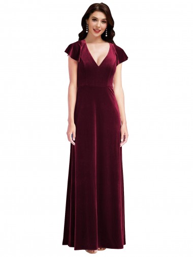 Fournisseurs de Bordeaux Trapèze Col V Velours Stretch Longue Robes demoiselle d'honneur / Robes de bal