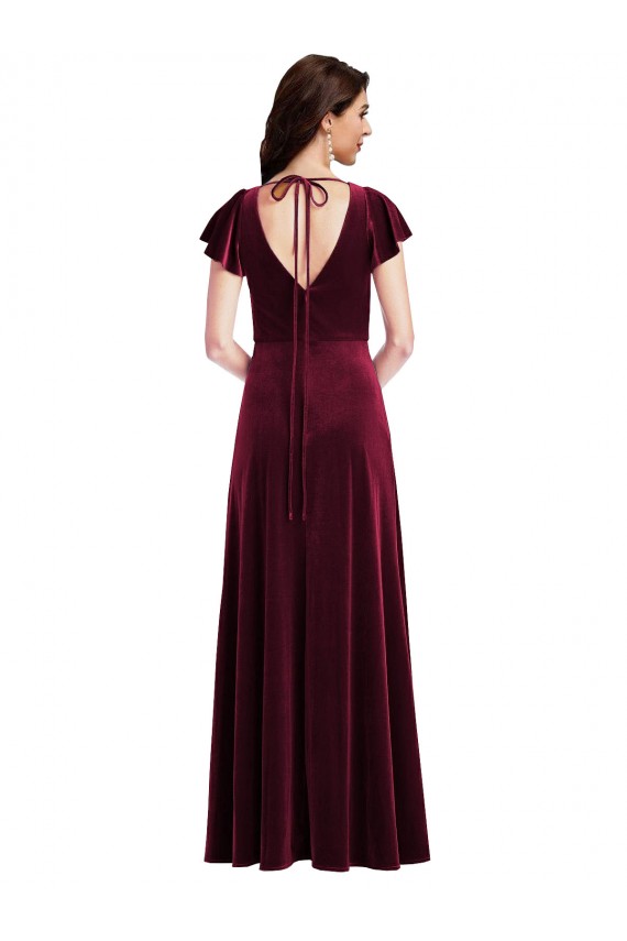 Fournisseurs de Bordeaux Trapèze Col V Velours Stretch Longue Robes demoiselle d'honneur / Robes de bal
