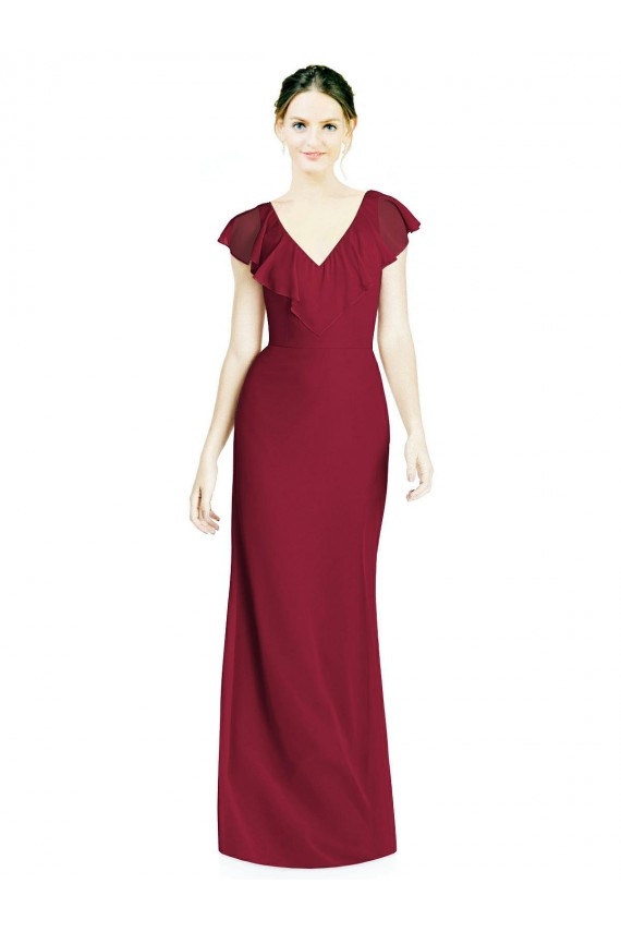 Fournisseurs de Bordeaux Trompette Col V Mousseline Longue Robes demoiselle d'honneur